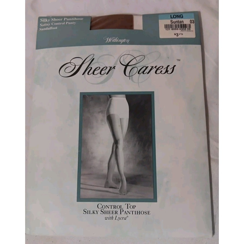 Worthington Pantyhose Sheer Caress Control Top Long Suntan 03 Vintage Nylons